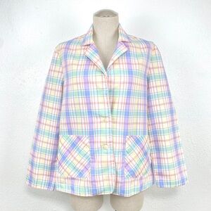 Vintage Women’s M/L Colorful Pastel Plaid Lightweight Blazer Shacket w/Pockets